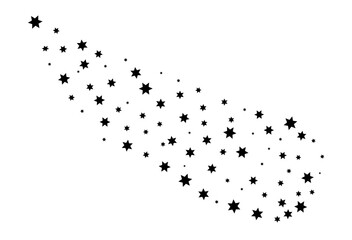 Shooting Star Black. Shooting star with an elegant star trail on a white background. Festive star sprinkles, powder. Vector png.	
