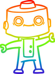 rainbow gradient line drawing of a cartoon robot