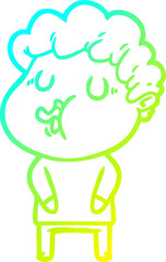 cold gradient line drawing of a cartoon man singing