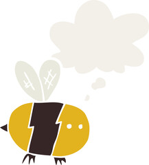 cartoon bee with thought bubble in retro style