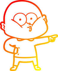warm gradient line drawing of a cartoon bald man staring