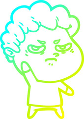 cold gradient line drawing of a cartoon angry man