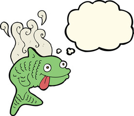 cartoon smelly fish with thought bubble