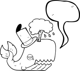 freehand drawn speech bubble cartoon whale spouting water