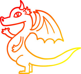 warm gradient line drawing of a cute cartoon dragon