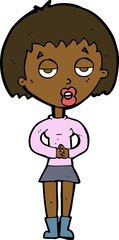cartoon bored woman waiting