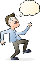 cartoon man panicking with thought bubble