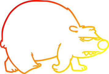 warm gradient line drawing of a cartoon angry bear