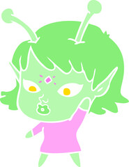 pretty flat color style cartoon alien girl