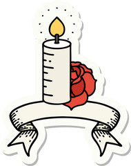 tattoo style sticker with banner of a candle and a rose