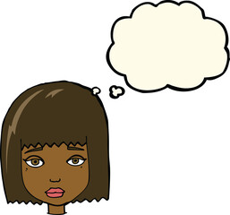 cartoon female face with thought bubble