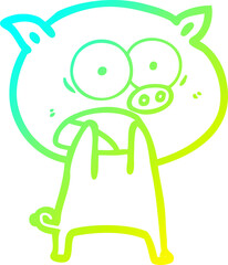 cold gradient line drawing of a cartoon pig shouting