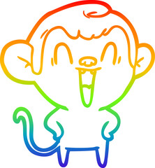 rainbow gradient line drawing of a cartoon laughing monkey