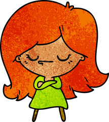freehand drawn textured cartoon of cute kawaii girl