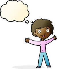 cartoon woman waving arms with thought bubble