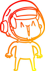 warm gradient line drawing of a happy cartoon astronaut