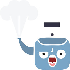 flat color retro cartoon of a steaming kettle
