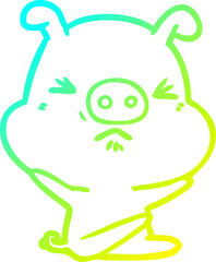 cold gradient line drawing of a cartoon angry pig