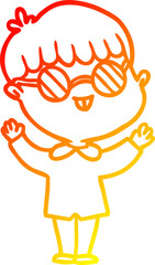 warm gradient line drawing of a cartoon boy wearing spectacles