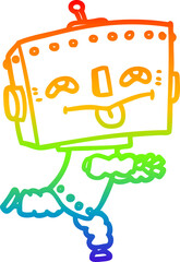 rainbow gradient line drawing of a cartoon robot