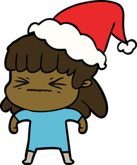 hand drawn line drawing of a woman wearing santa hat