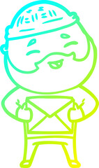 cold gradient line drawing of a cartoon happy bearded man