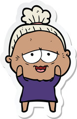 sticker of a cartoon happy old lady
