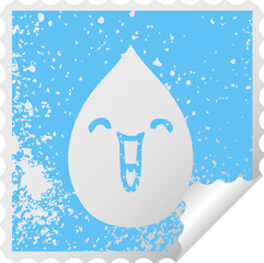 distressed square peeling sticker quirky symbol emotional rain drop