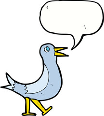 cartoon walking bird with speech bubble