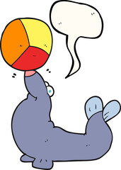 freehand drawn speech bubble cartoon seal balancing ball