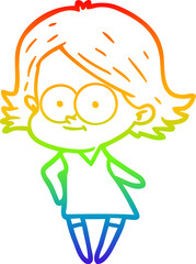 rainbow gradient line drawing of a happy cartoon girl
