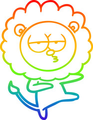 rainbow gradient line drawing of a cartoon bored lion dancing