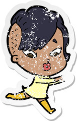 distressed sticker of a cartoon surprised girl