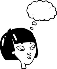 freehand drawn thought bubble cartoon female face