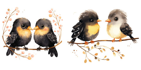 Black and gold love birds vectors