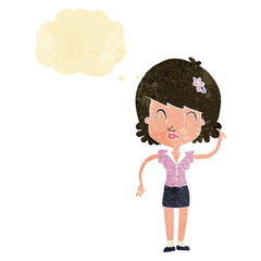 cartoon pretty woman with idea with thought bubble