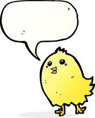 cartoon happy yellow bird with speech bubble