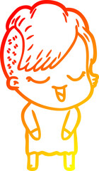 warm gradient line drawing of a happy cartoon girl