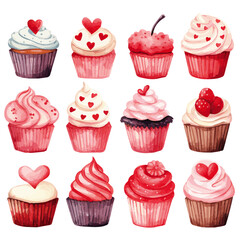 Pink and Red Valentine's cupcake with hearts vectors