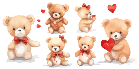 Fotobehang set of Valentine's teddy bears with hearts isolated on white vectors © M