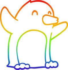 rainbow gradient line drawing of a cartoon excited penguin