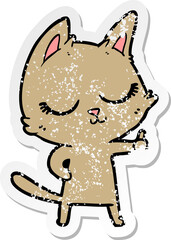 distressed sticker of a calm cartoon cat