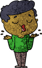 cartoon man talking and shrugging shoulders