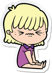 sticker of a annoyed cartoon girl sitting