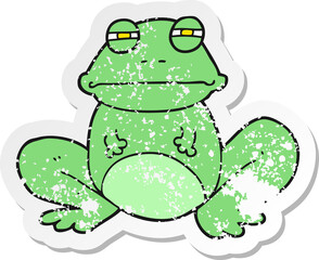 retro distressed sticker of a cartoon frog