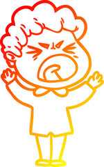 warm gradient line drawing of a cartoon furious man
