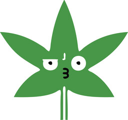 flat color retro cartoon of a marijuana leaf