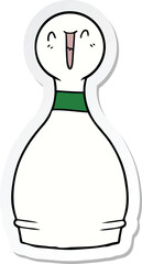 sticker of a cartoon happy bowling pin