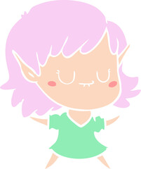 happy flat color style cartoon elf girl