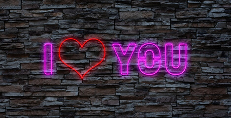 Vector realistic isolated neon sign of I Love You logo for template decoration and covering on the wall background. Concept of Happy Valentines Day.